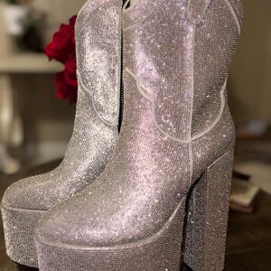 Dolls Kill Glittering Silver Heeled Boots